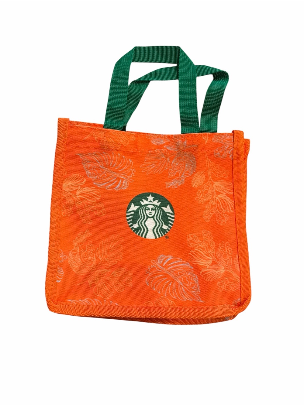 Starbucks Orange Tote with Green Handles and Logo
